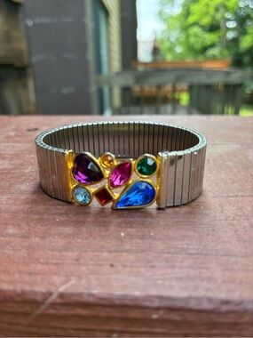 Multicolor Gemstone Stretch Bracelet - Silver Tone